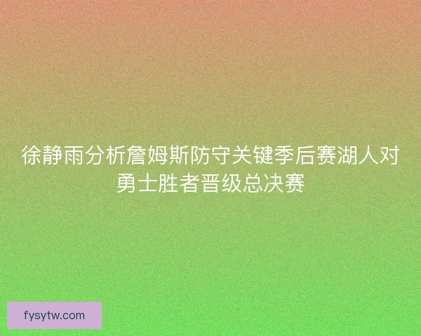 徐静雨分析詹姆斯防守关键季后赛湖人对勇士胜者晋级总决赛
